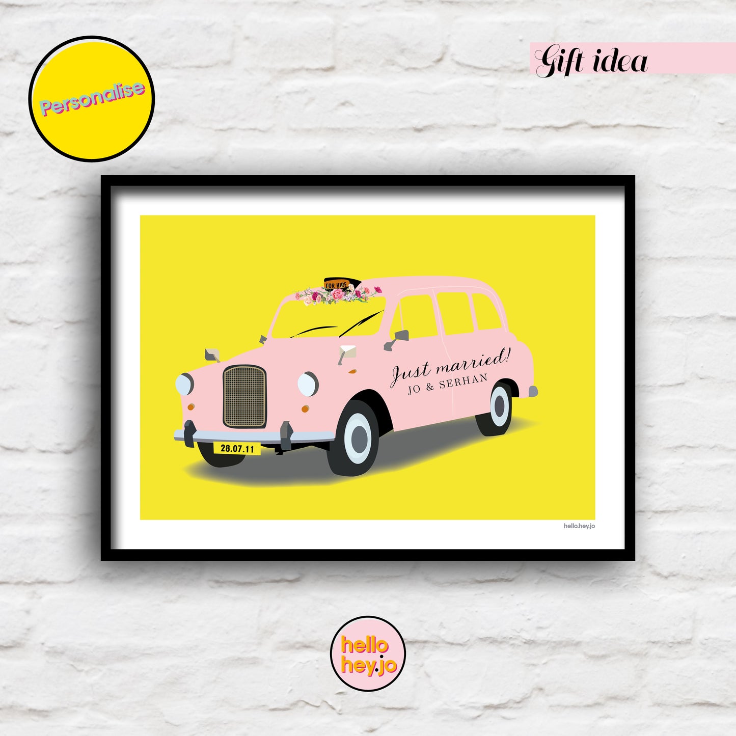 PERSONALISED Wedding London Taxi Print