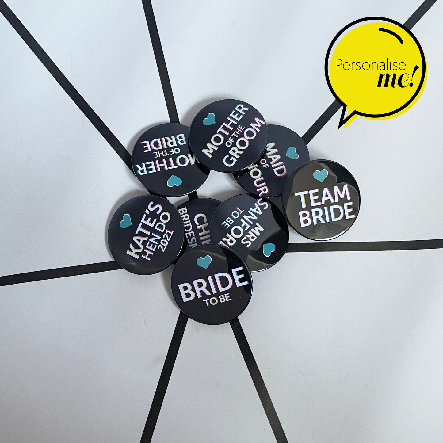 Turquoise Love Heart - Personalised Badges