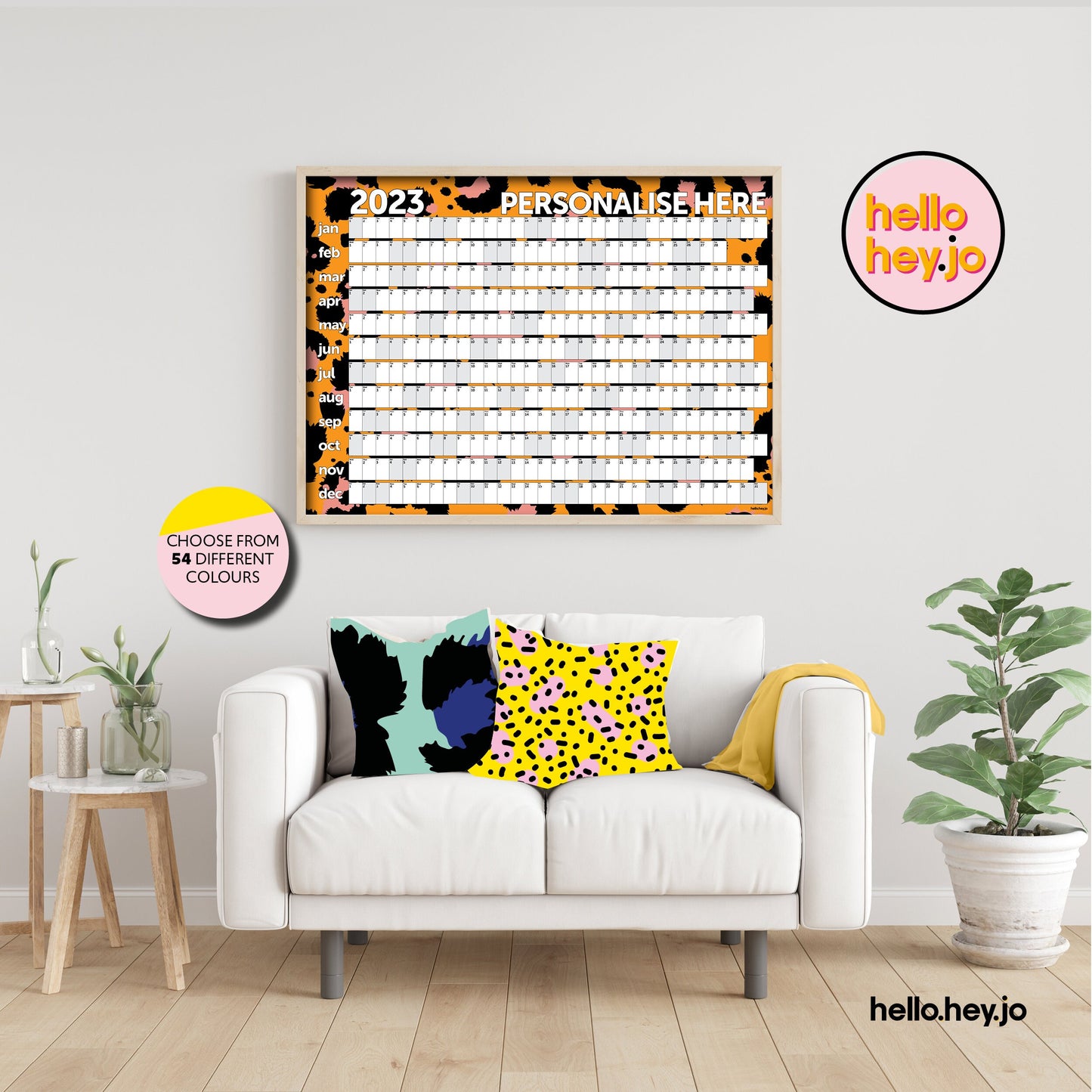 Personalised 2026 Wall Planner - Leopard Print | 12 Months | Unframed | Sizes: 50x70cm & A1 | Wall Calendar | Orange and Pink