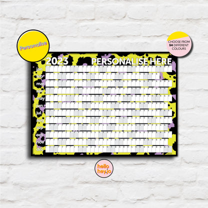 Personalised 2026 Wall Planner - Leopard Print | 12 Months | Unframed | Sizes: 50x70cm & A1 | Wall Calendar | Orange and Pink