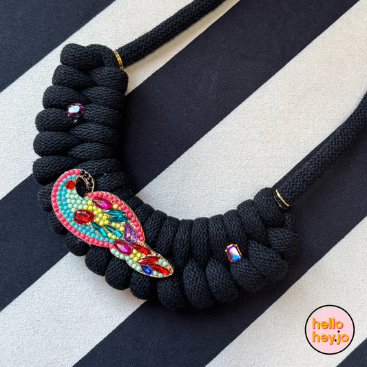 Hand made Macrame with vintage jewel necklace - Dolly Diamond