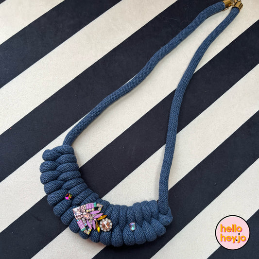 Hand made Macrame with vintage jewel necklace - Lady Jane