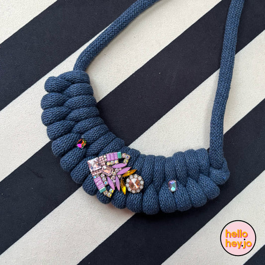 Hand made Macrame with vintage jewel necklace - Lady Jane